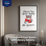 Drink Tea Read Books Be Happy  Room Decor - Home Decor For Home -  Booklovers Cats Books Tea Unframed Wall Poster - Image 2