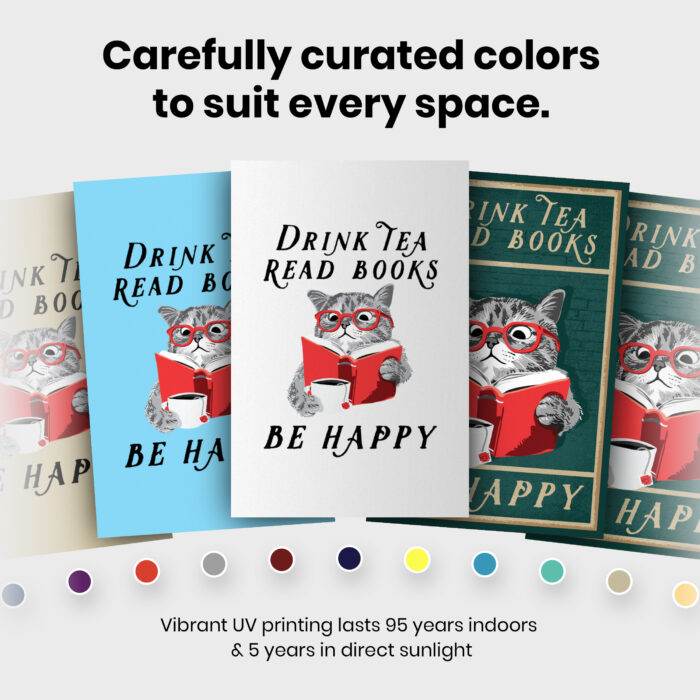 Drink Tea Read Books Be Happy  Room Decor - Home Decor For Home -  Booklovers Cats Books Tea Unframed Wall Poster - Image 6