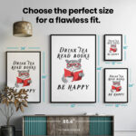 Drink Tea Read Books Be Happy  Room Decor - Home Decor For Home -  Booklovers Cats Books Tea Unframed Wall Poster - Image 7