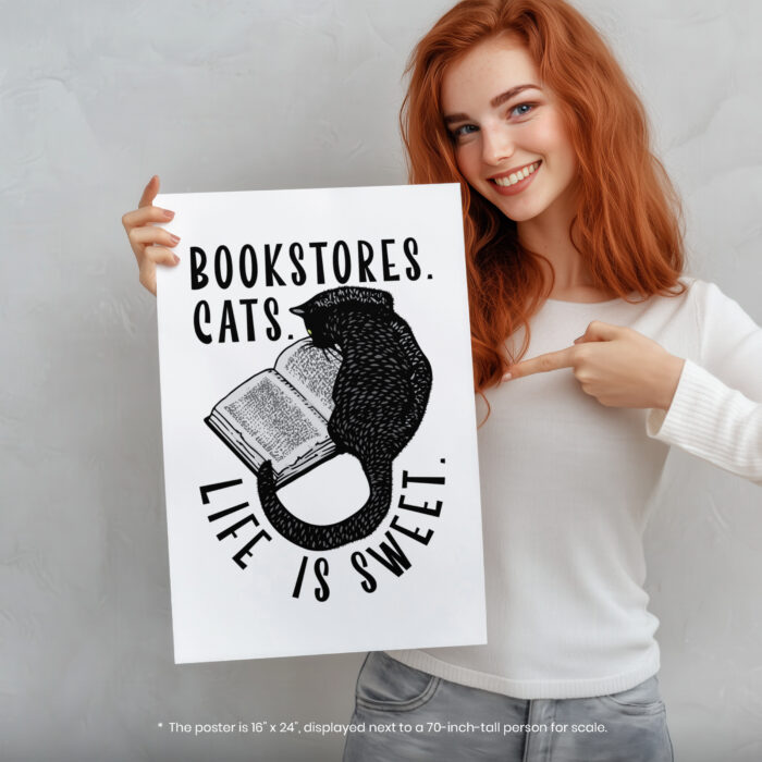 Bookstores Cats Life Is Sweet  Room Decor - Home Decor For Home -  Cat Reading Book Unframed Wall Poster - Image 5