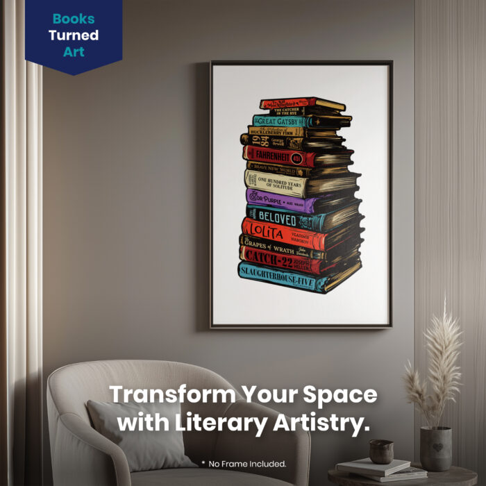 Stack of Classic Banned Books  Room Decor - Home Decor For Home -  Bookies Im With The Banned Unframed Wall Poster - Image 2