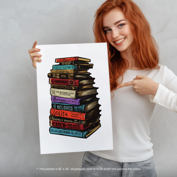 Stack of Classic Banned Books  Room Decor - Home Decor For Home -  Bookies Im With The Banned Unframed Wall Poster - Image 5