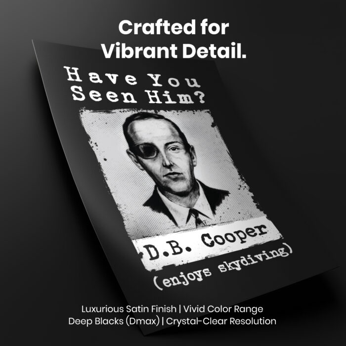 D.B. Cooper Unsolved Mystery  Room Decor - Home Decor For Home -  Skydiving DB Cooper Unframed Wall Poster - Image 4
