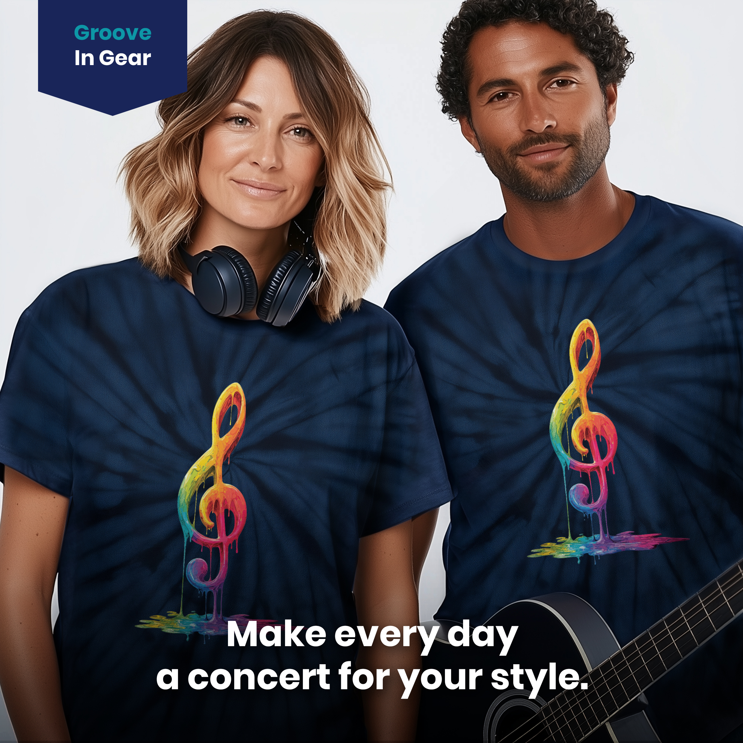 004002.Painted-Treble-Clef-004 Painted Treble Clef Rainbow Music Art Vibrant Graphic Print Unisex Tie Dye Cotton T-Shirt - Image 4