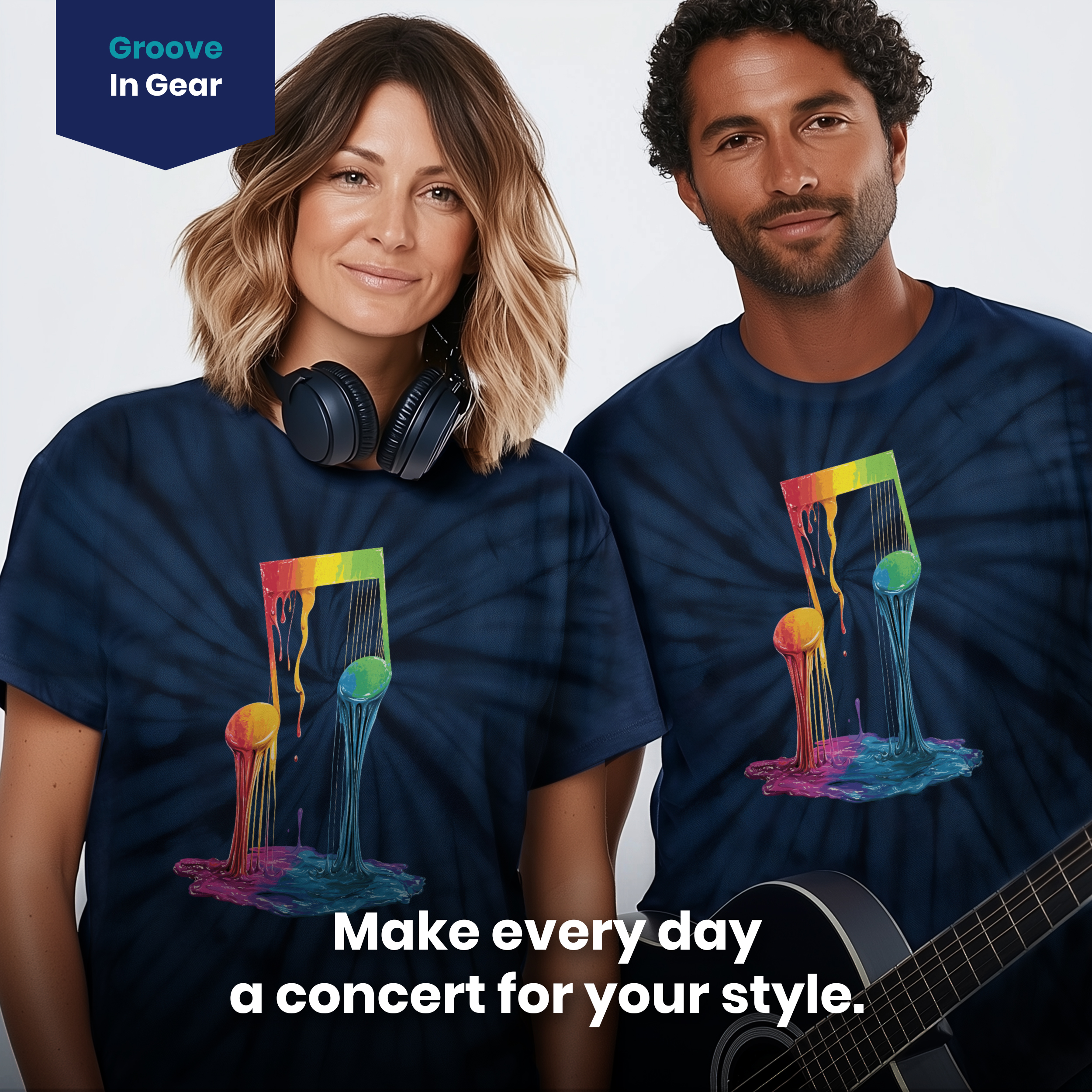 004003.Painted-Note-004 Painted Music Note Dripping Rainbow Modern Art Graphic Print Unisex Tie Dye Cotton T-Shirt - Image 4