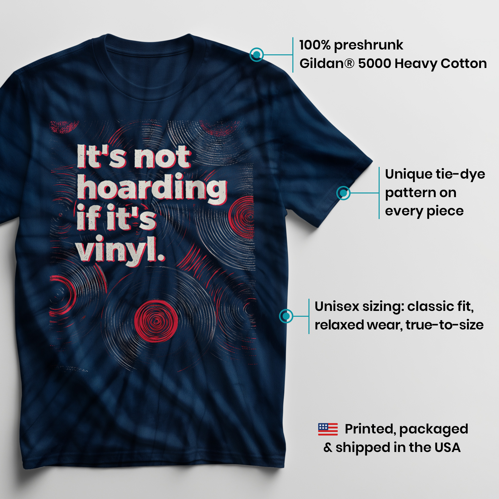 004006.Not-Hoarding-Vinyl-dark-bg-003 Not Hoarding Vinyl Quote Retro Collector Music Lover Graphic Unisex Tie Dye Cotton T-Shirt - Image 3