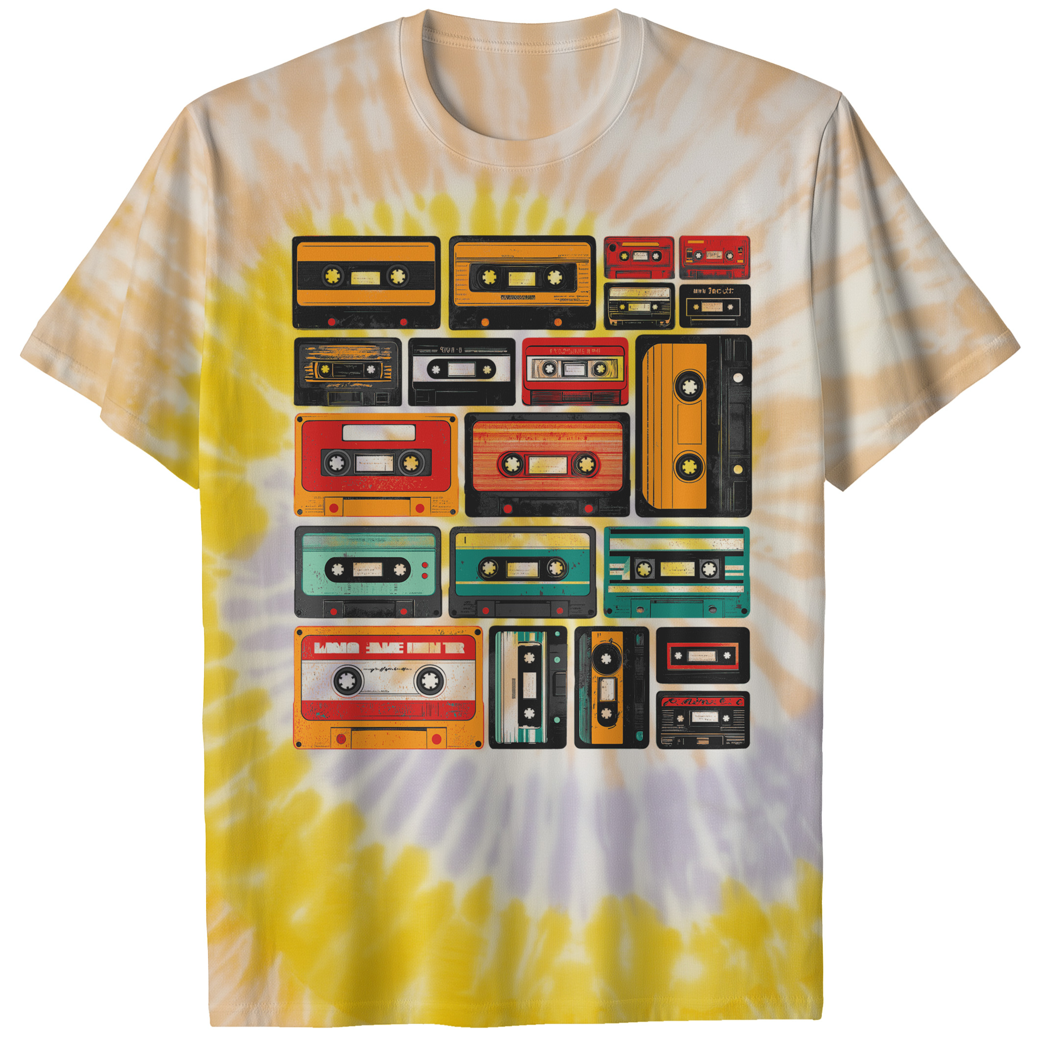 004007.Retro-Cassette-Tapes-light-bg-001-ss Retro Cassette Tapes Music Lover Vintage Audio Graphic Art Unisex Tie Dye Cotton T-Shirt - Image 7