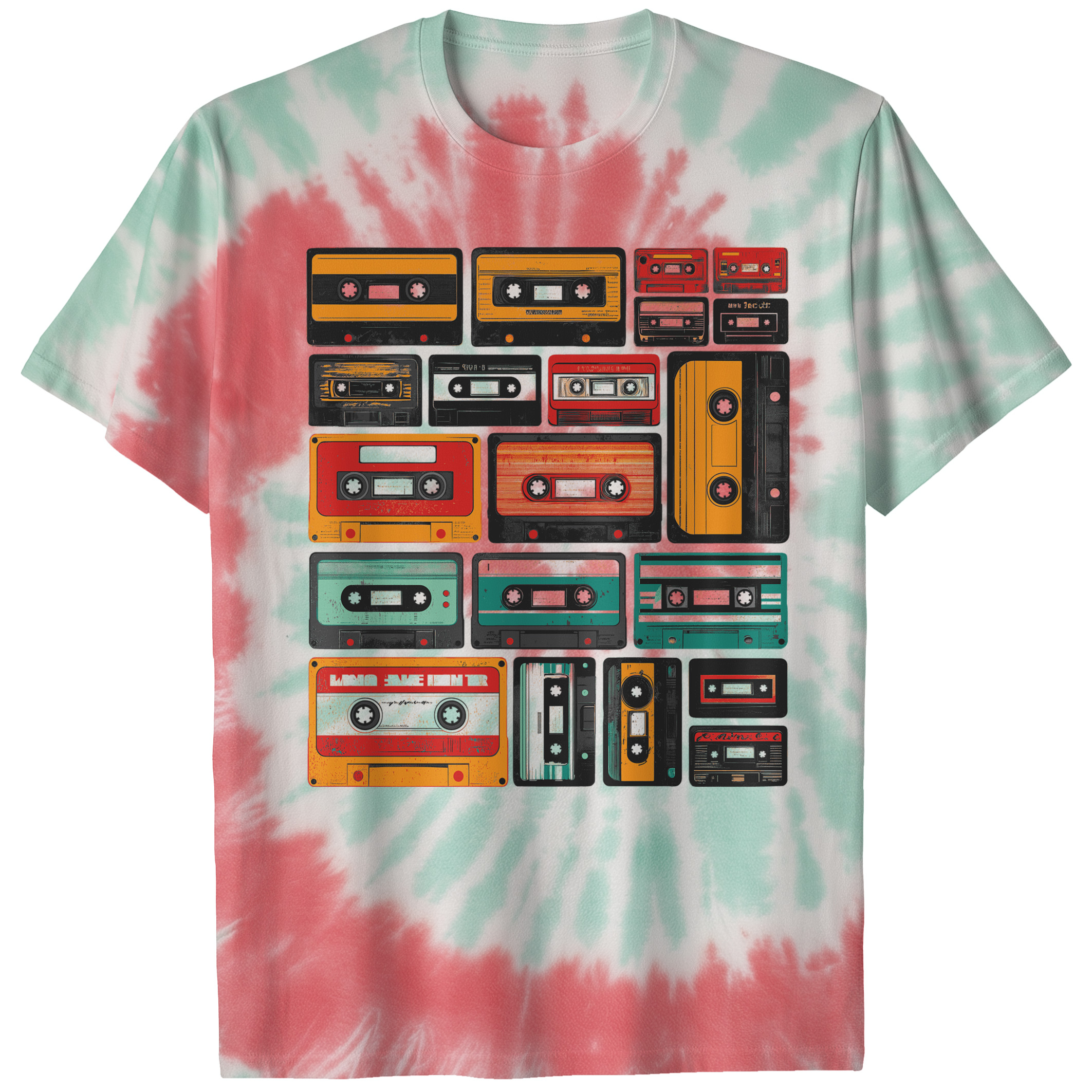 004007.Retro-Cassette-Tapes-light-bg-001-td Retro Cassette Tapes Music Lover Vintage Audio Graphic Art Unisex Tie Dye Cotton T-Shirt - Image 8
