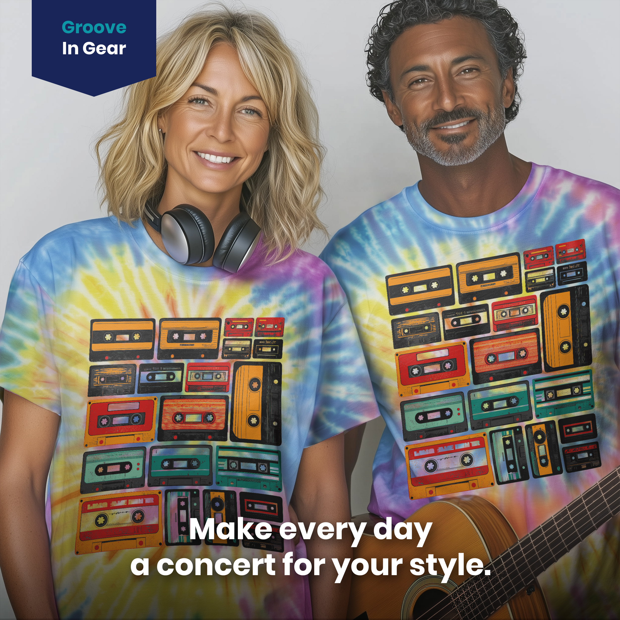 004007.Retro-Cassette-Tapes-light-bg-004 Retro Cassette Tapes Music Lover Vintage Audio Graphic Art Unisex Tie Dye Cotton T-Shirt - Image 4