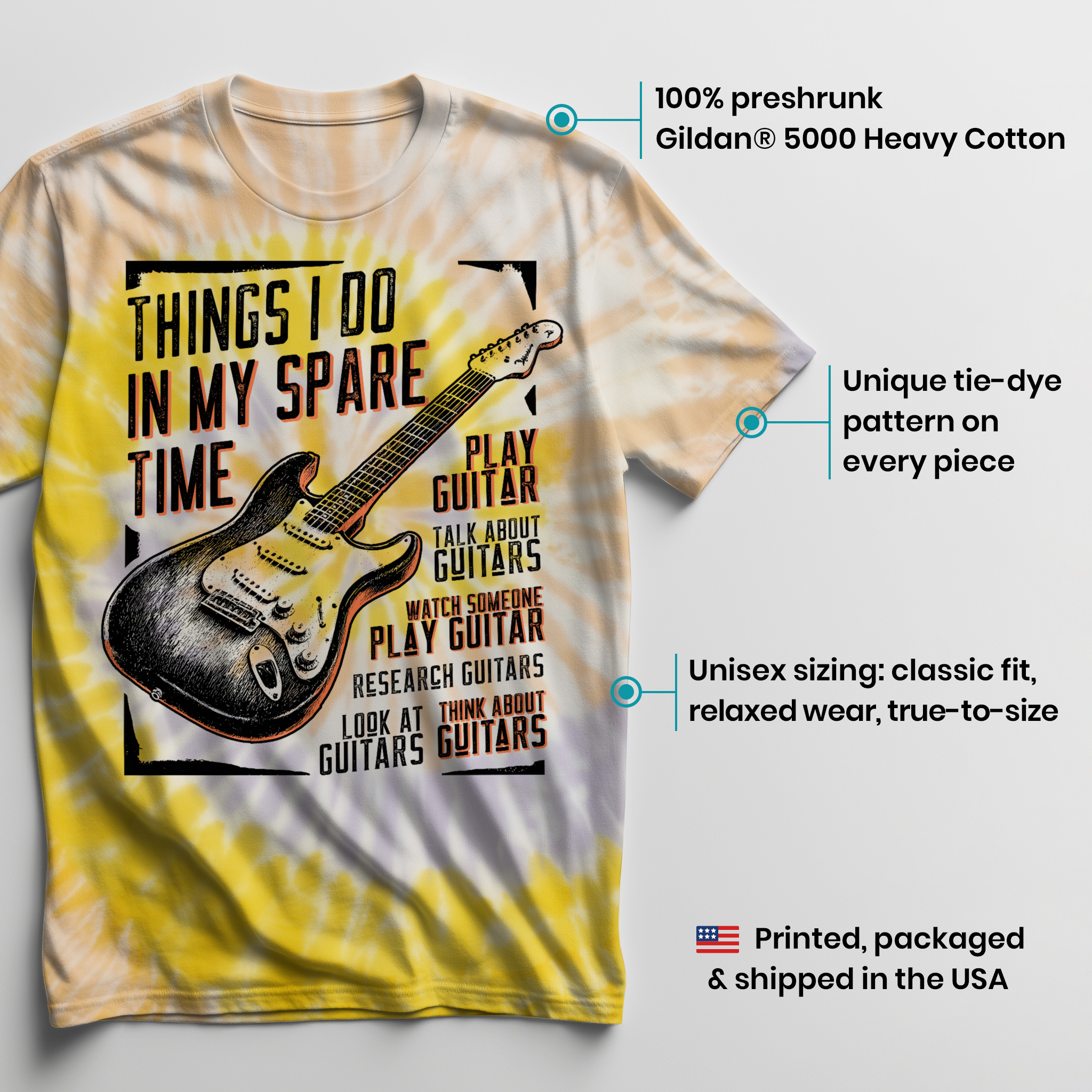 004012.All-I-Do-Is-Guitar-light-bg-003 All I Do Is Guitar Artistic Print Playful Art Graphic Piece Unisex Tie Dye Cotton T-Shirt - Image 3