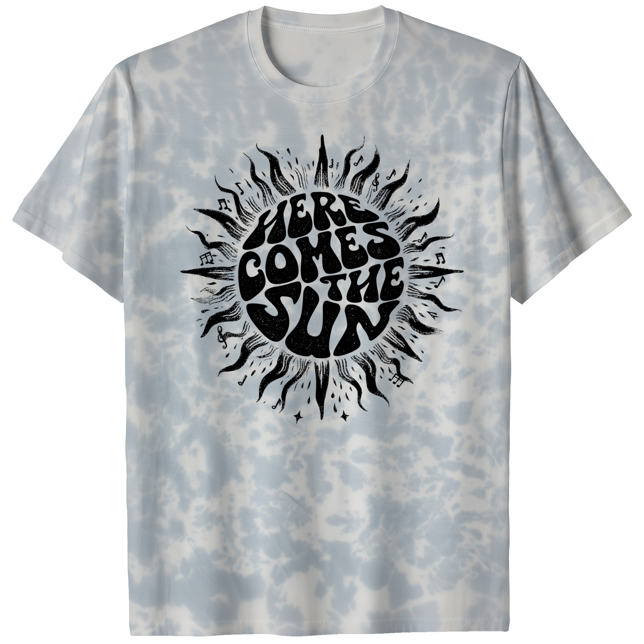 004015.Here-Comes-The-Sun-light-bg-pc Here Comes The Sun Sunshine Retro Music Optimism Art Design Unisex Tie Dye Cotton T-Shirt - Image 6