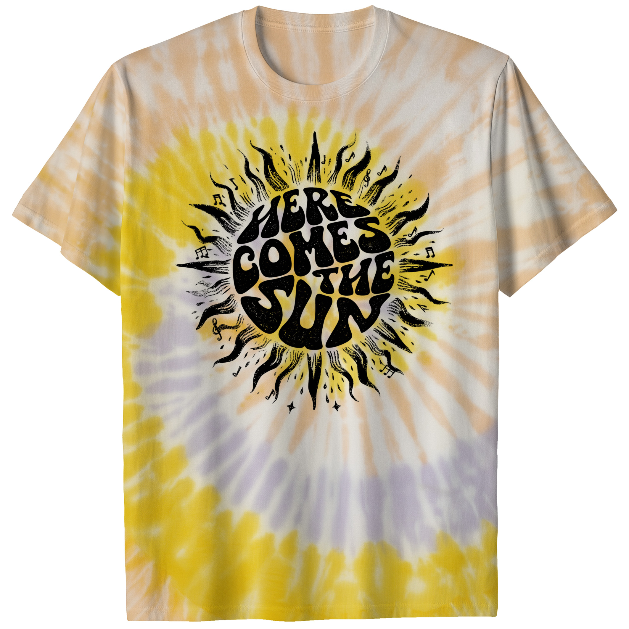 004015.Here-Comes-The-Sun-light-bg-ss Here Comes The Sun Sunshine Retro Music Optimism Art Design Unisex Tie Dye Cotton T-Shirt - Image 7