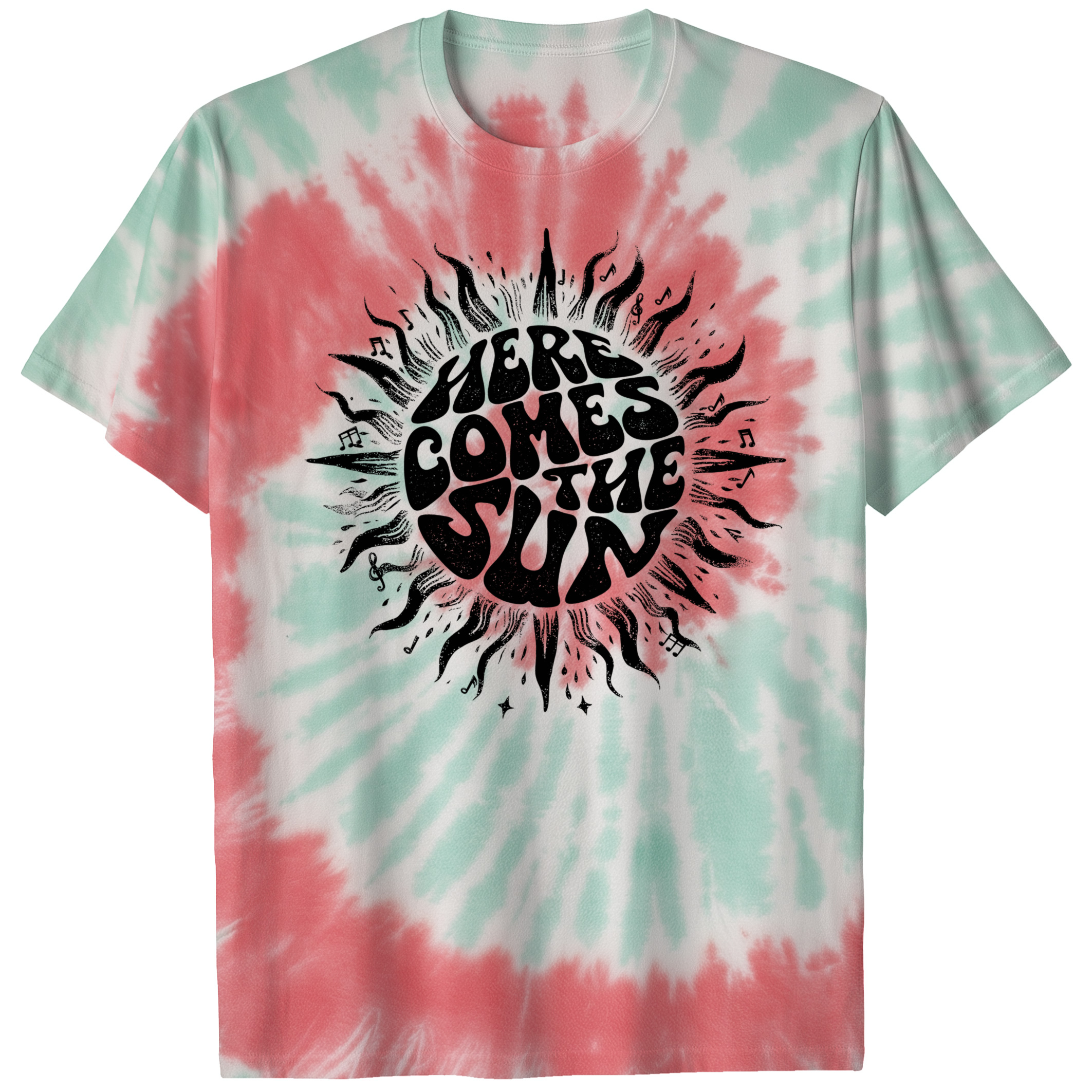 004015.Here-Comes-The-Sun-light-bg-td Here Comes The Sun Sunshine Retro Music Optimism Art Design Unisex Tie Dye Cotton T-Shirt - Image 8