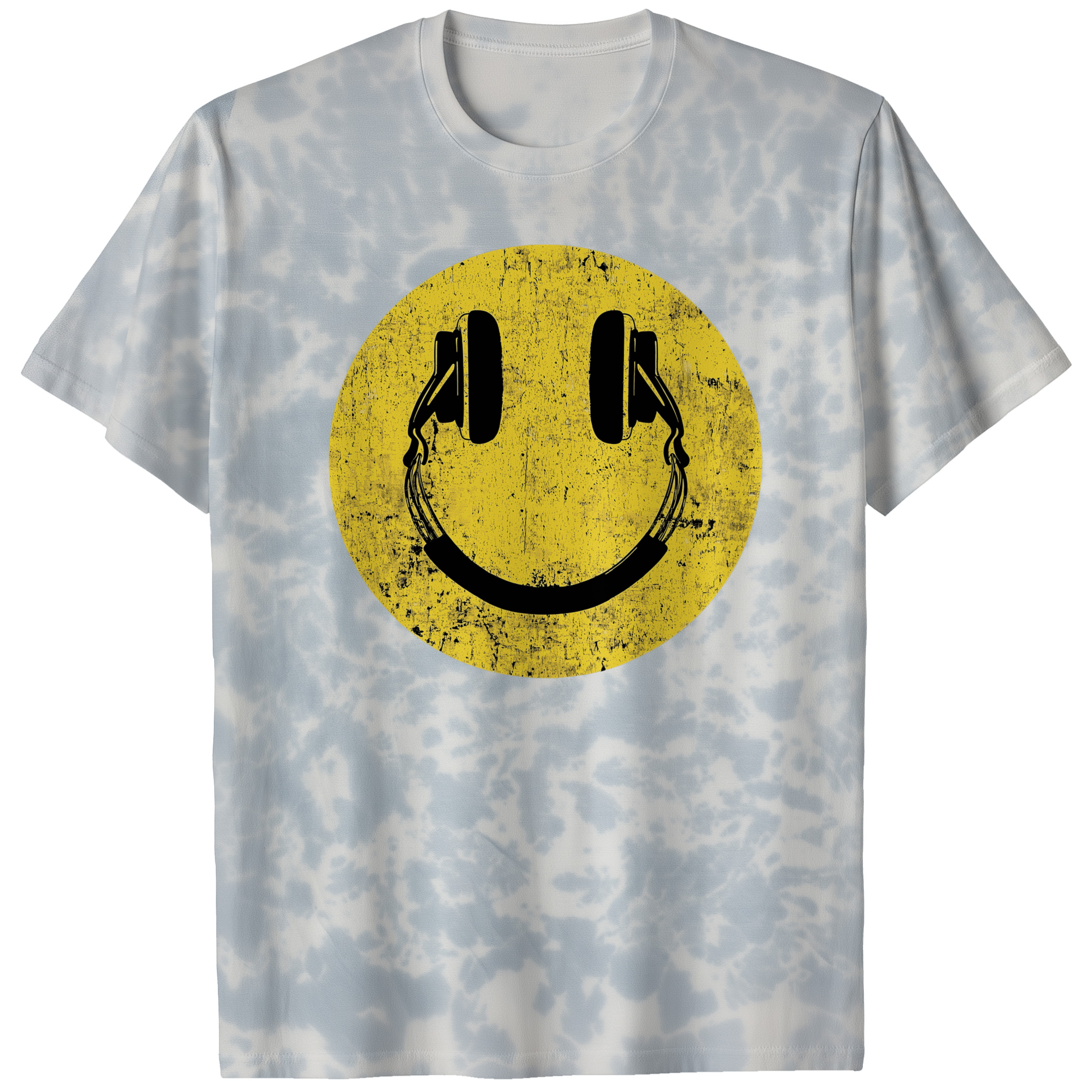 004017.Smile-Headphones-light-bg-001-pc Smiling Headphones Retro Music DJ Happy Face Graphic Design Unisex Tie Dye Cotton T-Shirt - Image 6