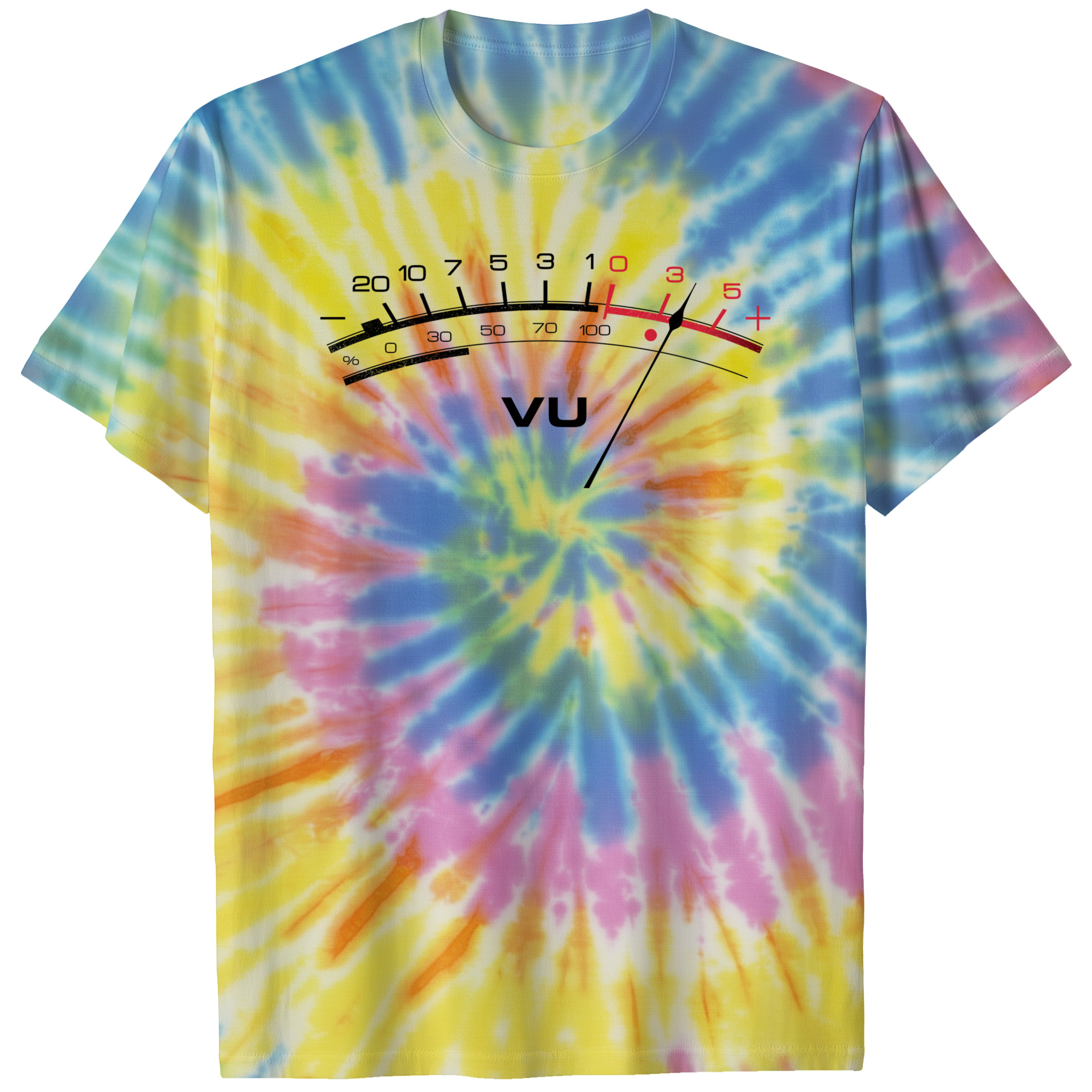 004018.VU-Meter-light-bg-001-NR Analog VU Meter Retro Audio Signal Visual Meter Art Design Unisex Tie Dye Cotton T-Shirt - Image 5