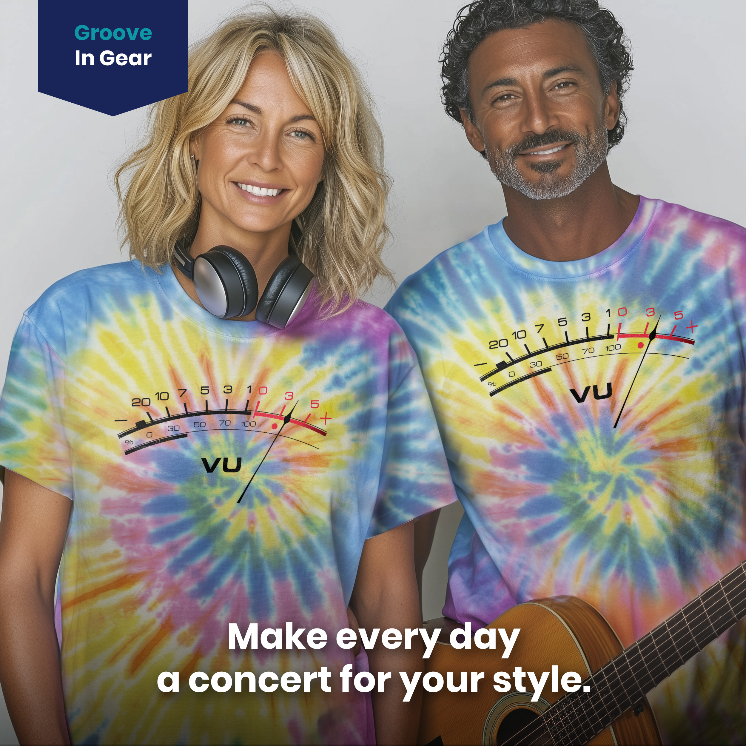 004018.VU-Meter-light-bg-004 Analog VU Meter Retro Audio Signal Visual Meter Art Design Unisex Tie Dye Cotton T-Shirt - Image 4