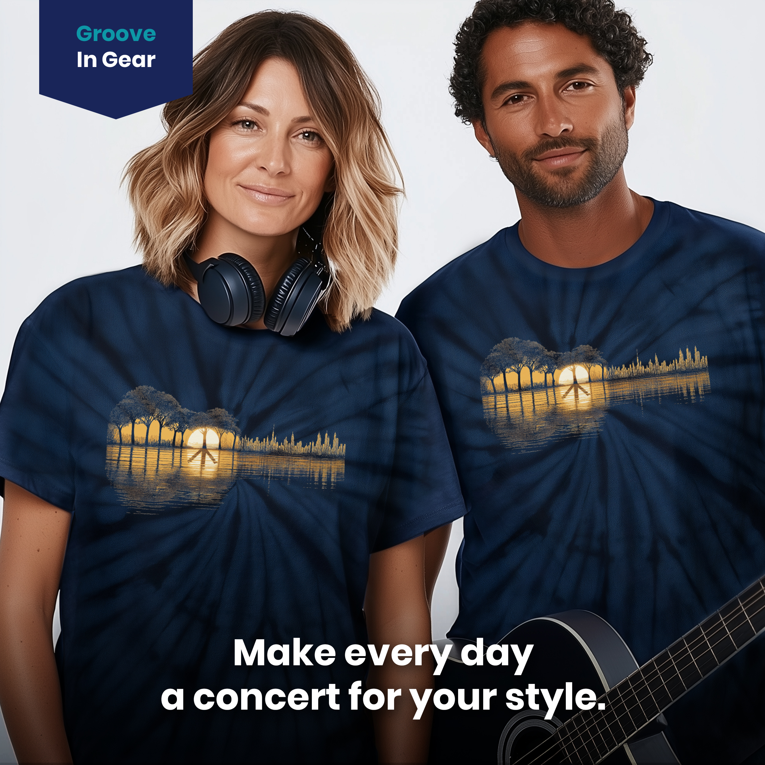 004020.Peace-Forest-Guitar-dark-bg-004 Peace Forest Guitar Tree Sunset Harmony Nature Music Design Unisex Tie Dye Cotton T-Shirt - Image 4