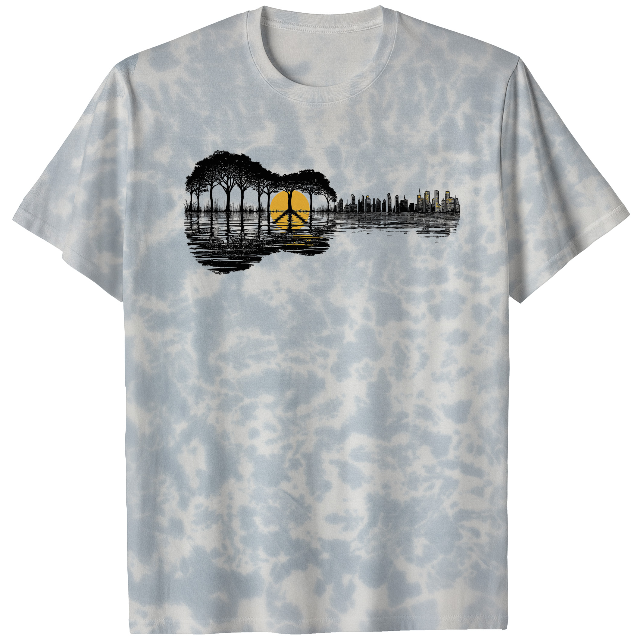 004020.Peace-Forest-Guitar-light-bg-001-pc Peace Forest Guitar Tree Sunset Harmony Nature Music Design Unisex Tie Dye Cotton T-Shirt - Image 6