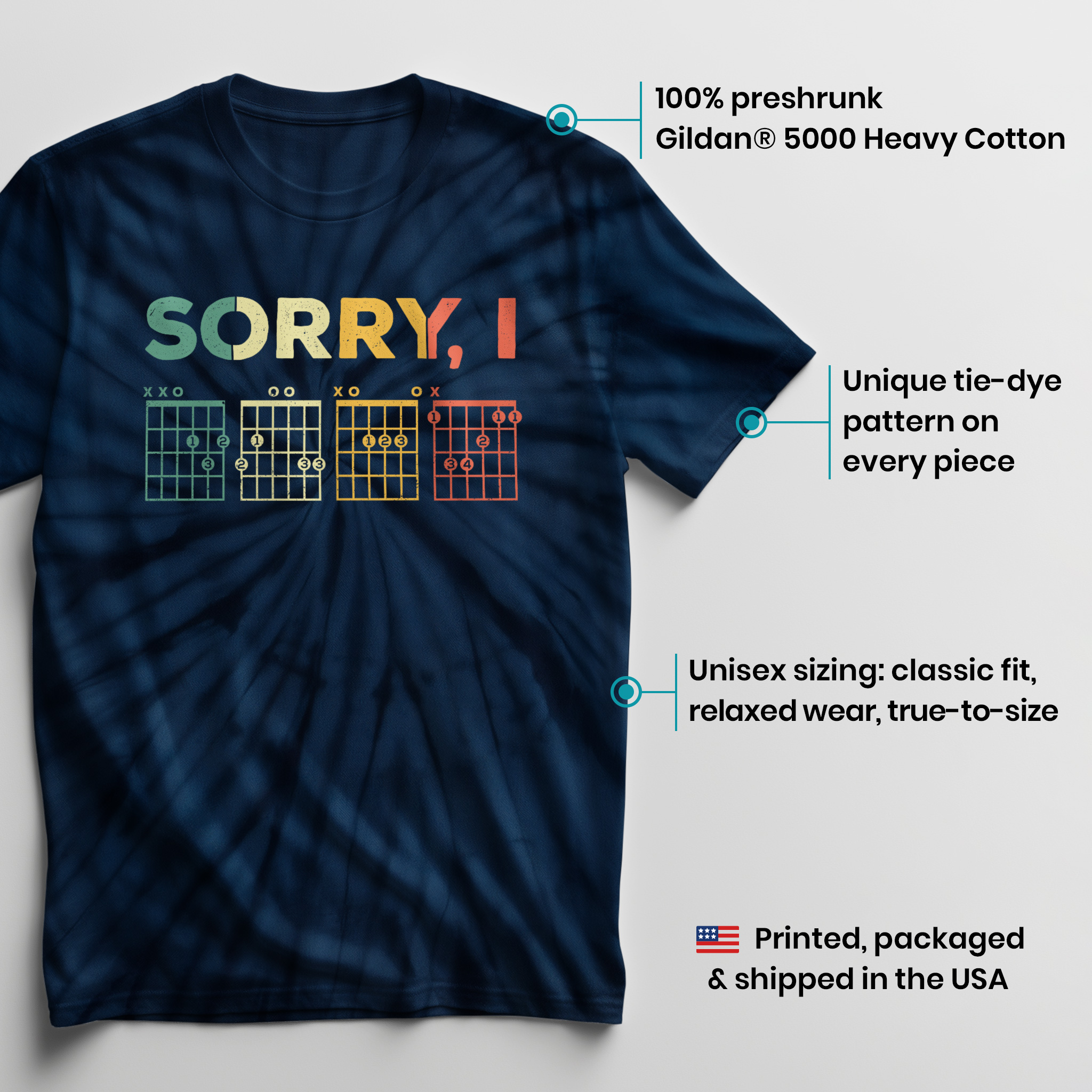 004021.Sorry-I-DGAF-dark-bg-003 Sorry I DGAF Sarcastic Guitar Fans Humor Music Design Art Unisex Tie Dye Cotton T-Shirt - Image 3