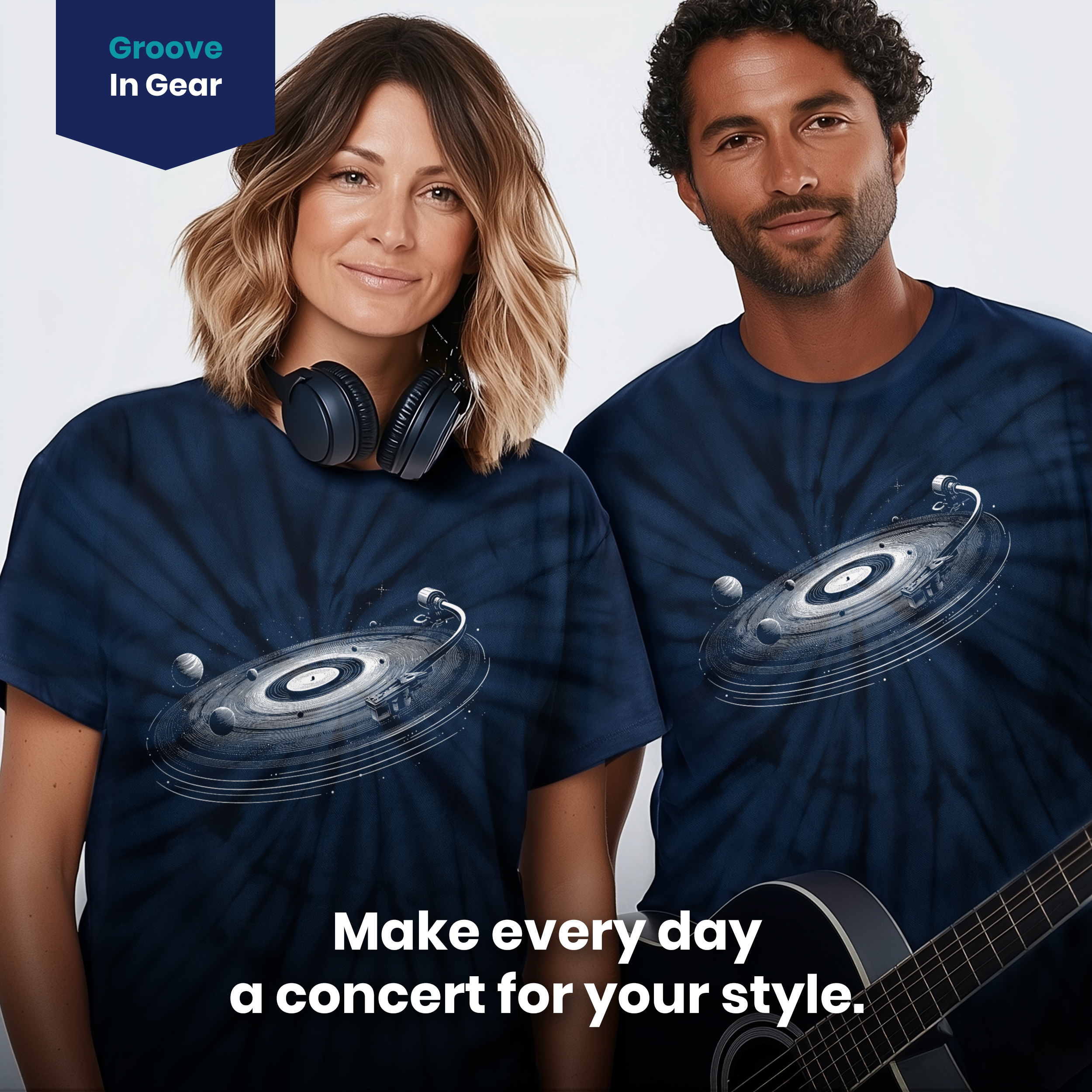 004032.Galaxy-Vinyl-dark-bg-004 Galaxy Vinyl Turntable Cosmic Record Planets Music Art Print Unisex Tie Dye Cotton T-Shirt - Image 4