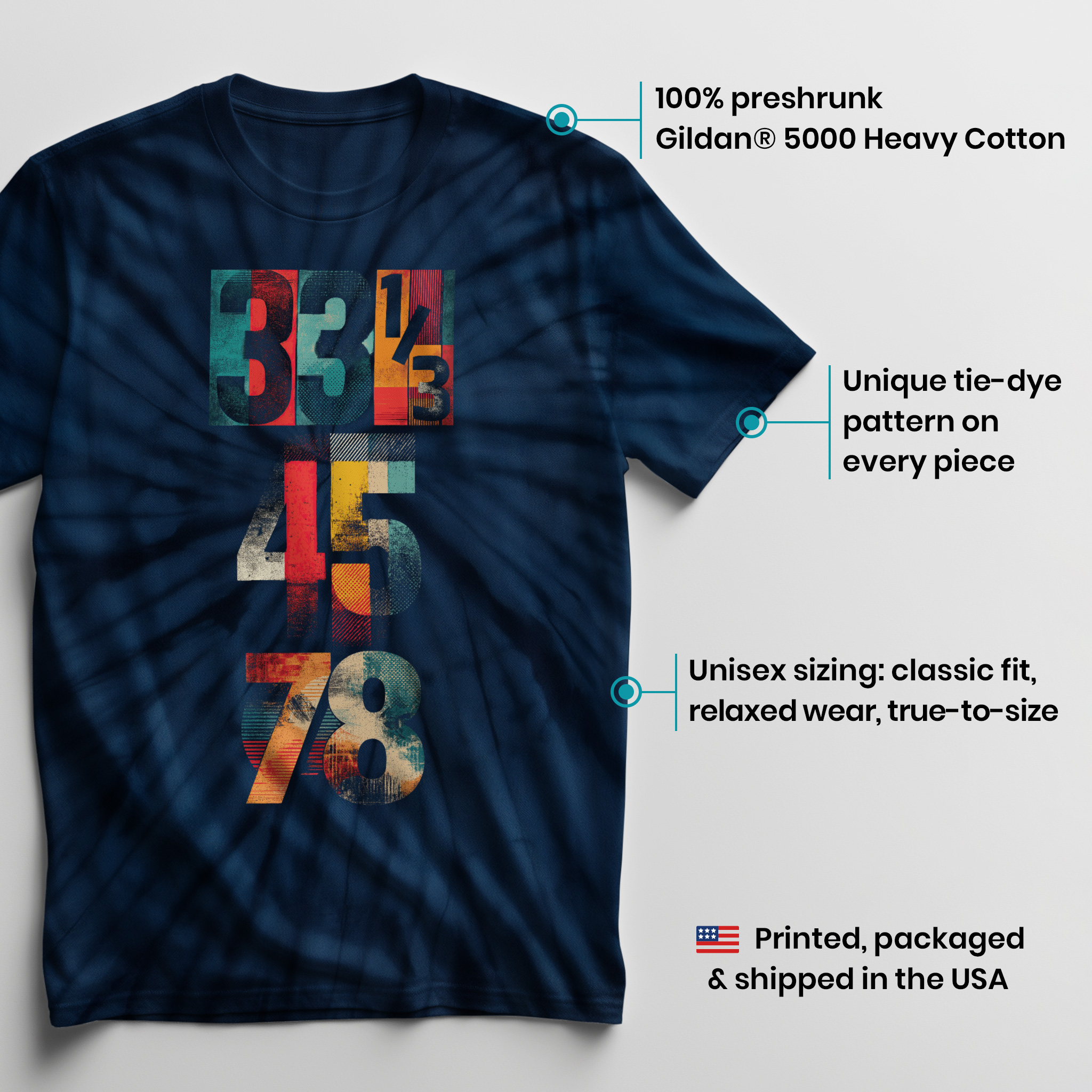 004034.33-45-78-RPM-dark-bg-003 33 45 78 RPM Retro Music Vinyl Speed Classic Audio Design Unisex Tie Dye Cotton T-Shirt - Image 3