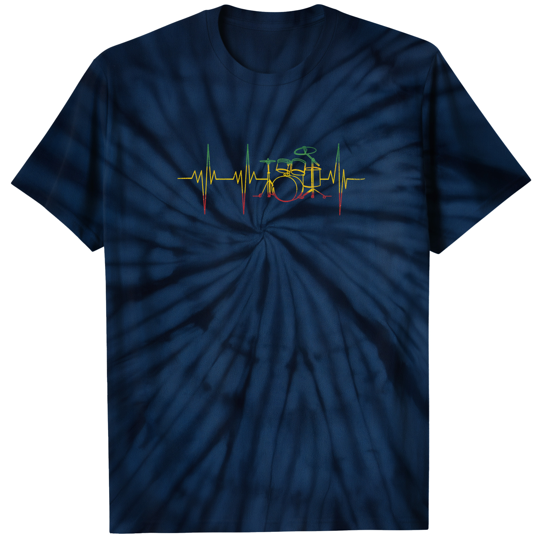 004037.Drums-Heartbeat-dark-bg-001-Midnight Drums Heartbeat Line Rhythm Percussion Pulse Music Reggae Unisex Tie Dye Cotton T-Shirt - Image 5