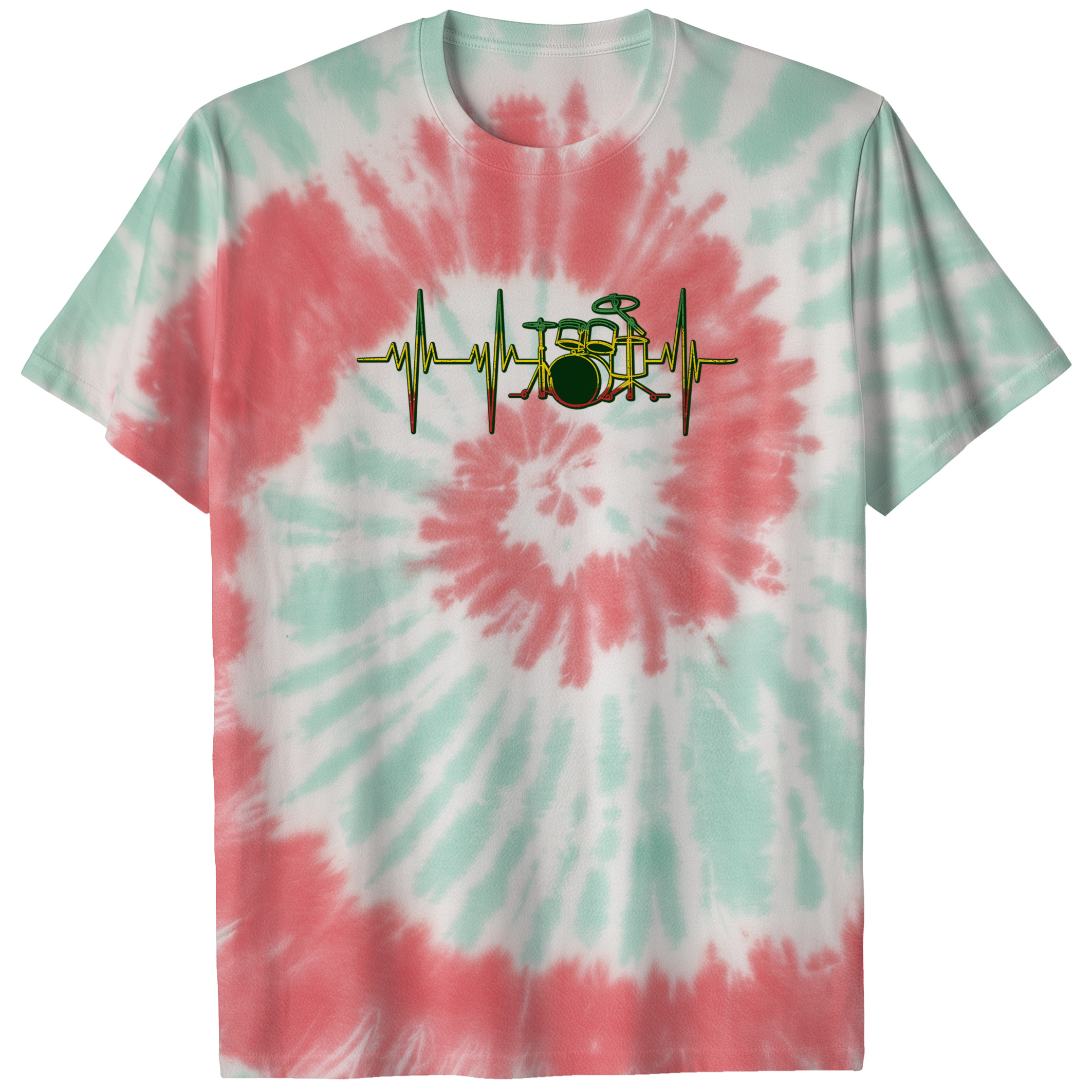 004037.Drums-Heartbeat-light-bg-td Drums Heartbeat Line Rhythm Percussion Pulse Music Reggae Unisex Tie Dye Cotton T-Shirt - Image 8