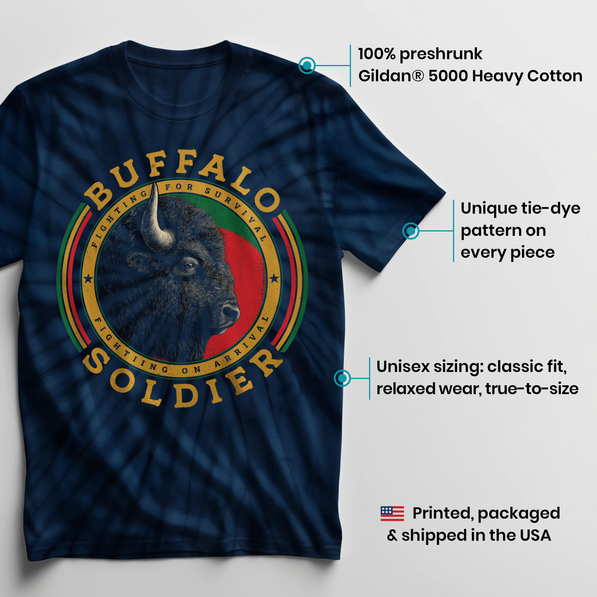 004039.Buffalo-Soldier-dark-bg-003 Buffalo Soldier Reggae Inspired History Heritage Art Design Unisex Tie Dye Cotton T-Shirt - Image 3