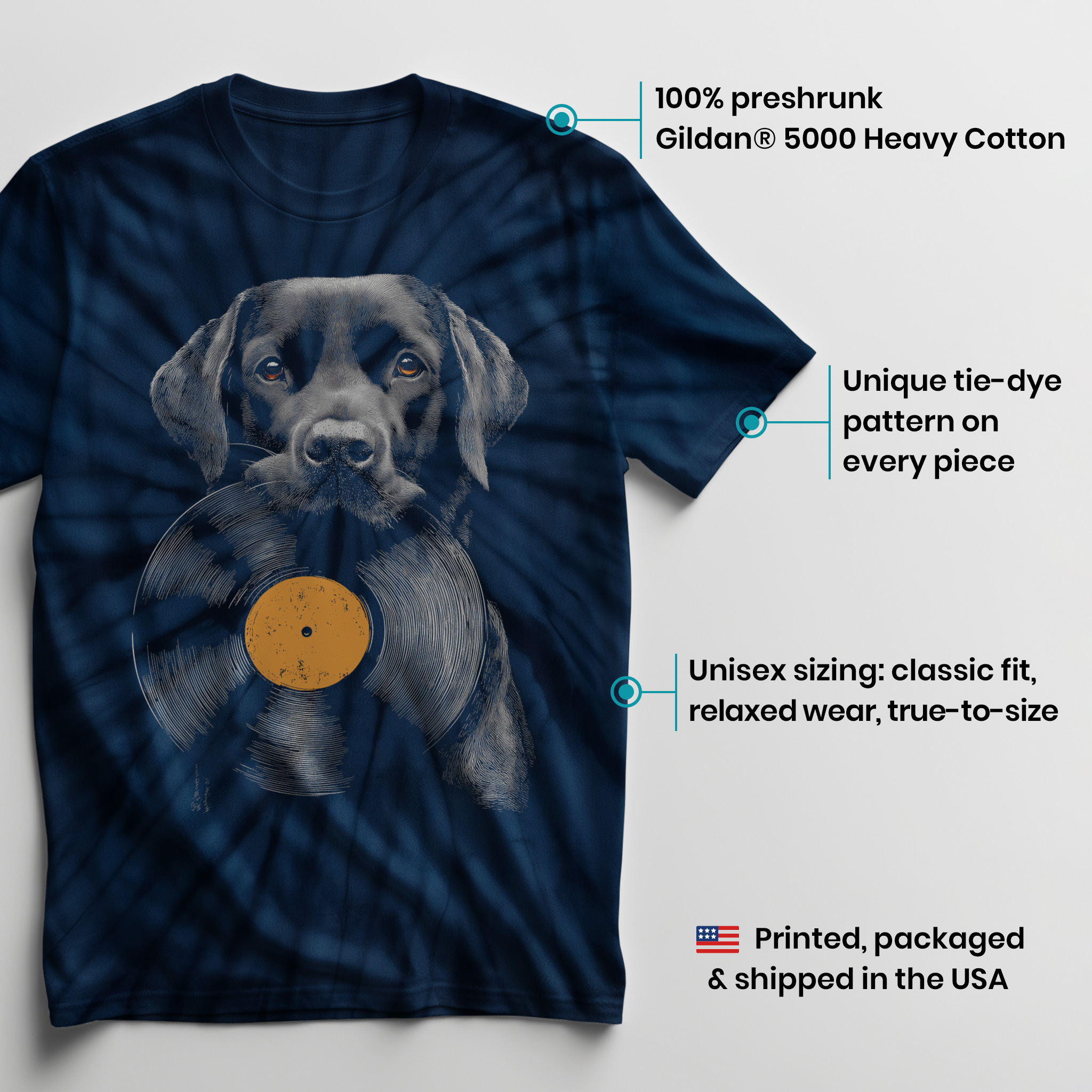 004040.Labrador-Vinyl-dark-bg-003 Labrador Holding Vinyl Record Dog Music Retro Graphic Art Unisex Tie Dye Cotton T-Shirt - Image 3