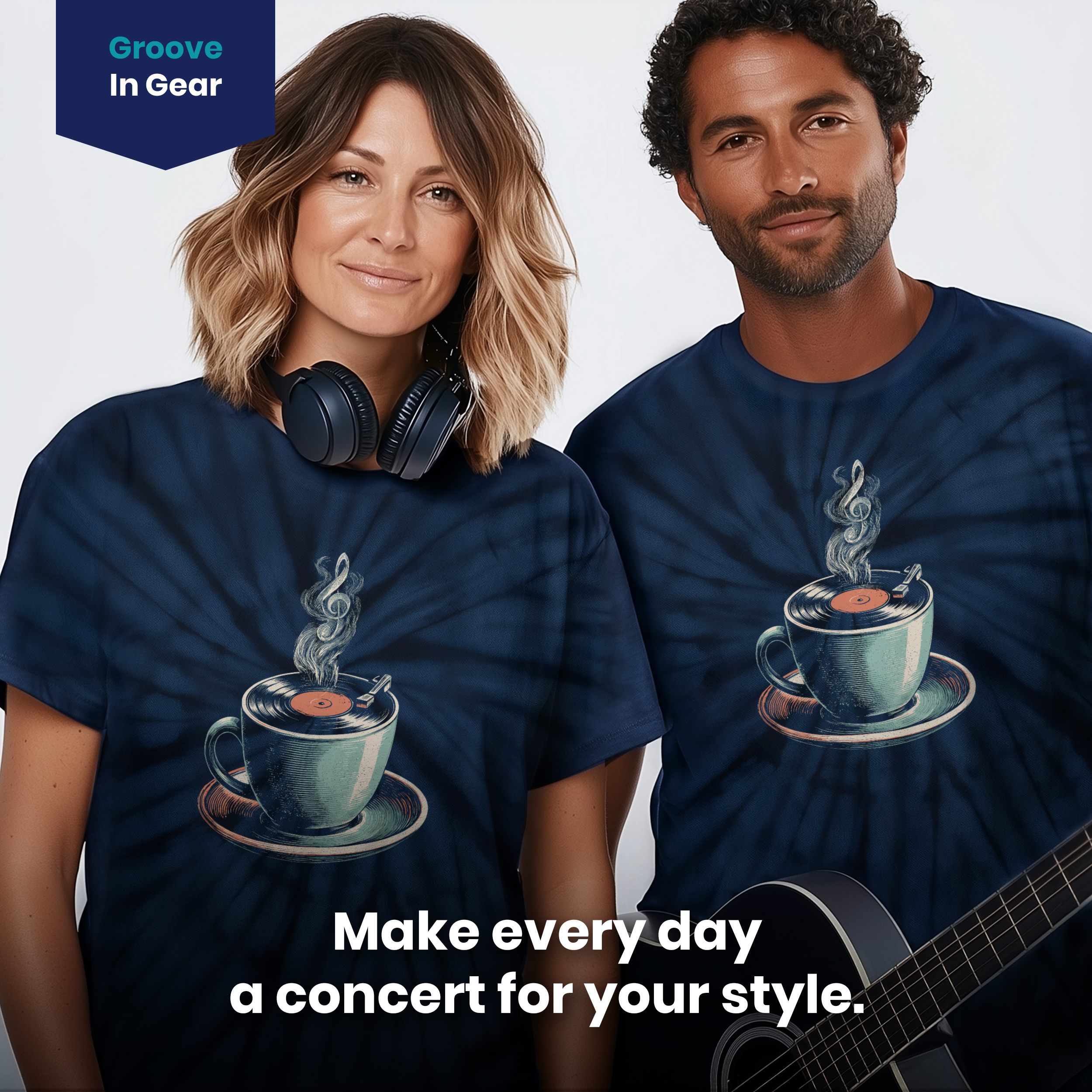 004041.Coffee-n-Vinyl-dark-bg-004 Coffee Cup Vinyl Record Steaming Music Relaxing Art Design Unisex Tie Dye Cotton T-Shirt - Image 4