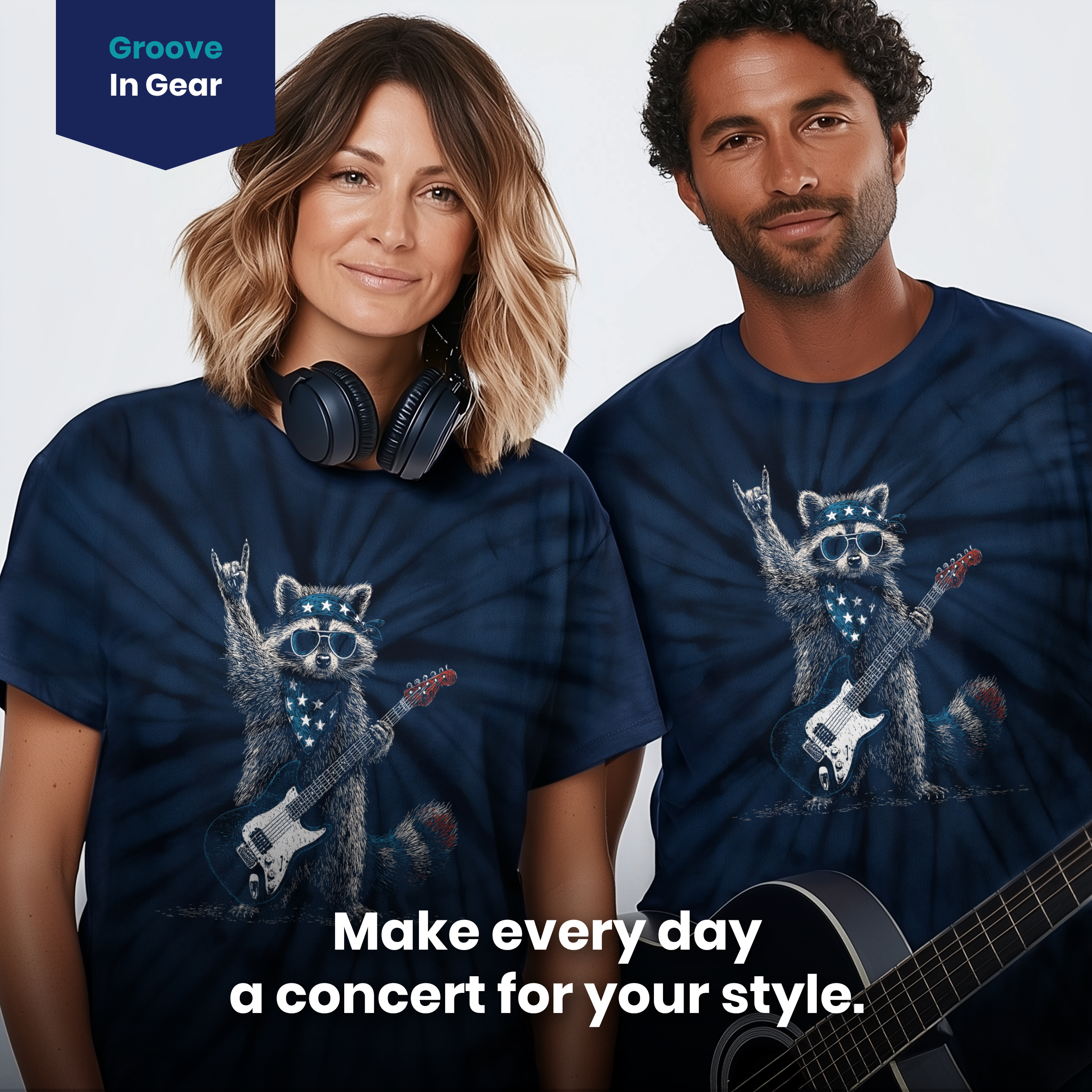 004048.Racoon-Guitar-dark-bg-004 Raccoon Guitar Rock Bandana American Flag Rock Art Graphic Unisex Tie Dye Cotton T-Shirt - Image 4