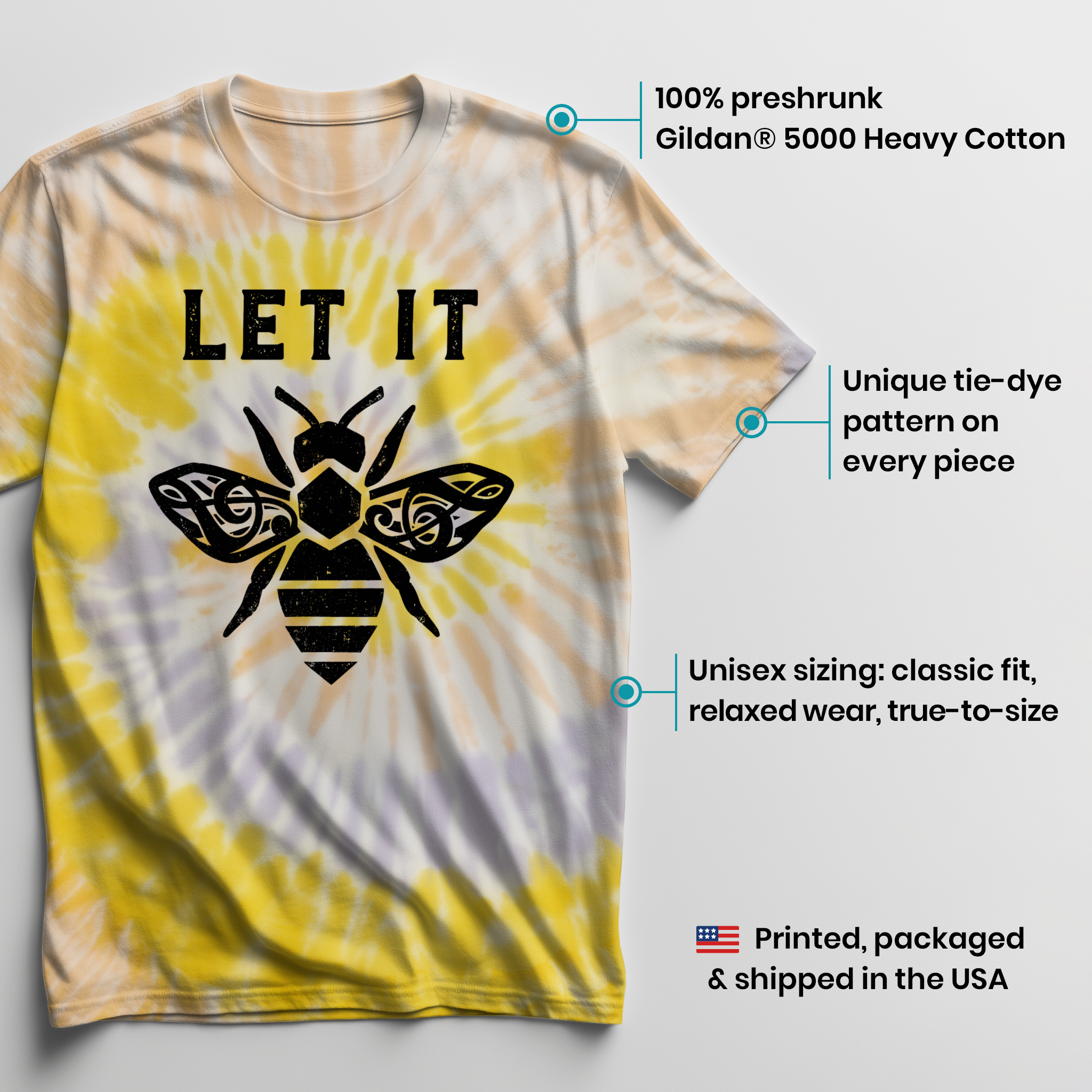 004051.Let-It-Bee-light-bg-003 Let It Bee Treble Clef Honey Pun Rustic Graphic Music Lover Unisex Tie Dye Cotton T-Shirt - Image 3