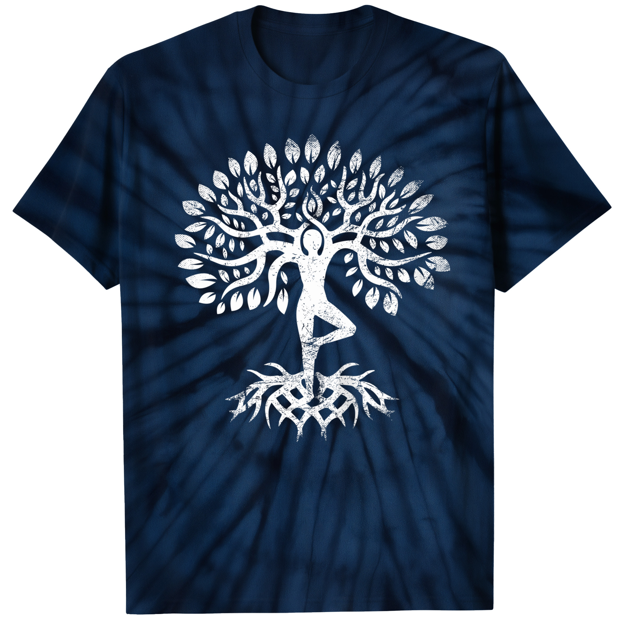 011005.Yoga-Tree-of-life-Woman-dark-shirt-001-Midnight Tree of life Woman in Vrksasana Pose Design for Women Haka Unisex Tie Dye Cotton T-Shirt - Image 6