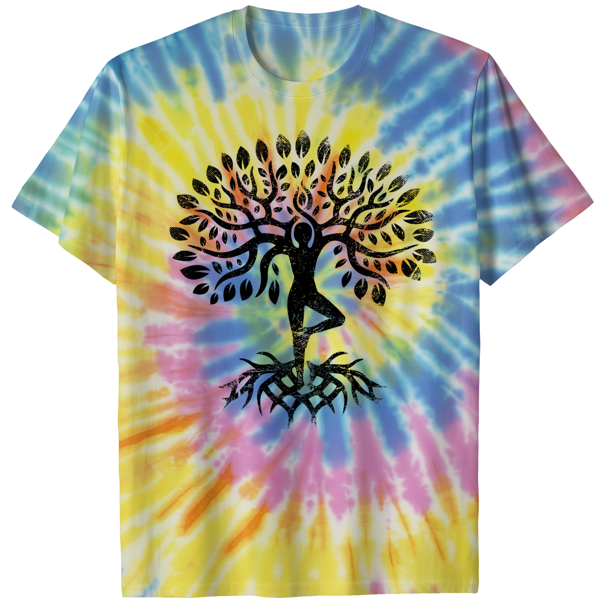 011005.Yoga-Tree-of-life-Woman-light-shirt-001-NR Tree of life Woman in Vrksasana Pose Design for Women Haka Unisex Tie Dye Cotton T-Shirt - Image 5