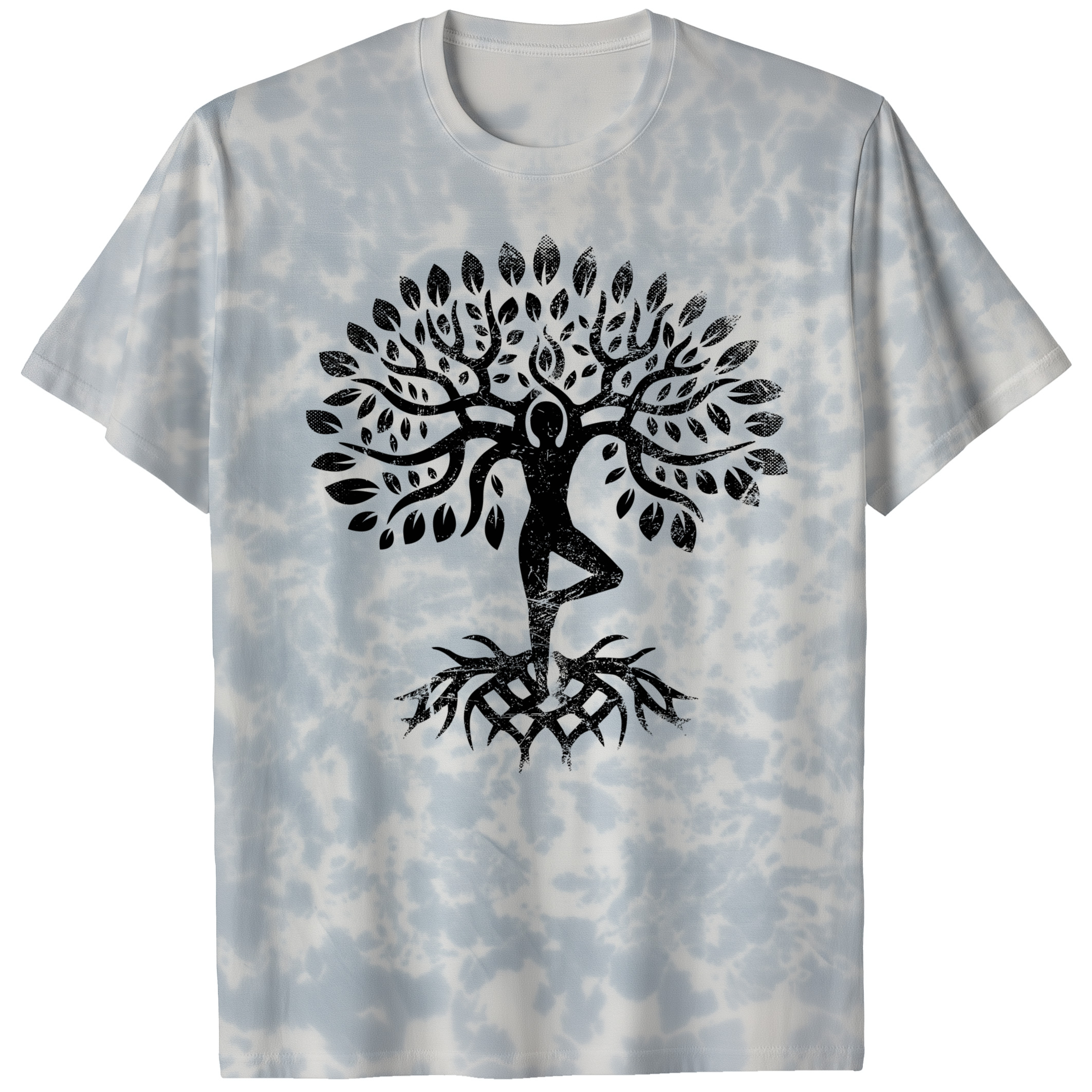 011005.Yoga-Tree-of-life-Woman-light-shirt-001-pc Tree of life Woman in Vrksasana Pose Design for Women Haka Unisex Tie Dye Cotton T-Shirt - Image 7