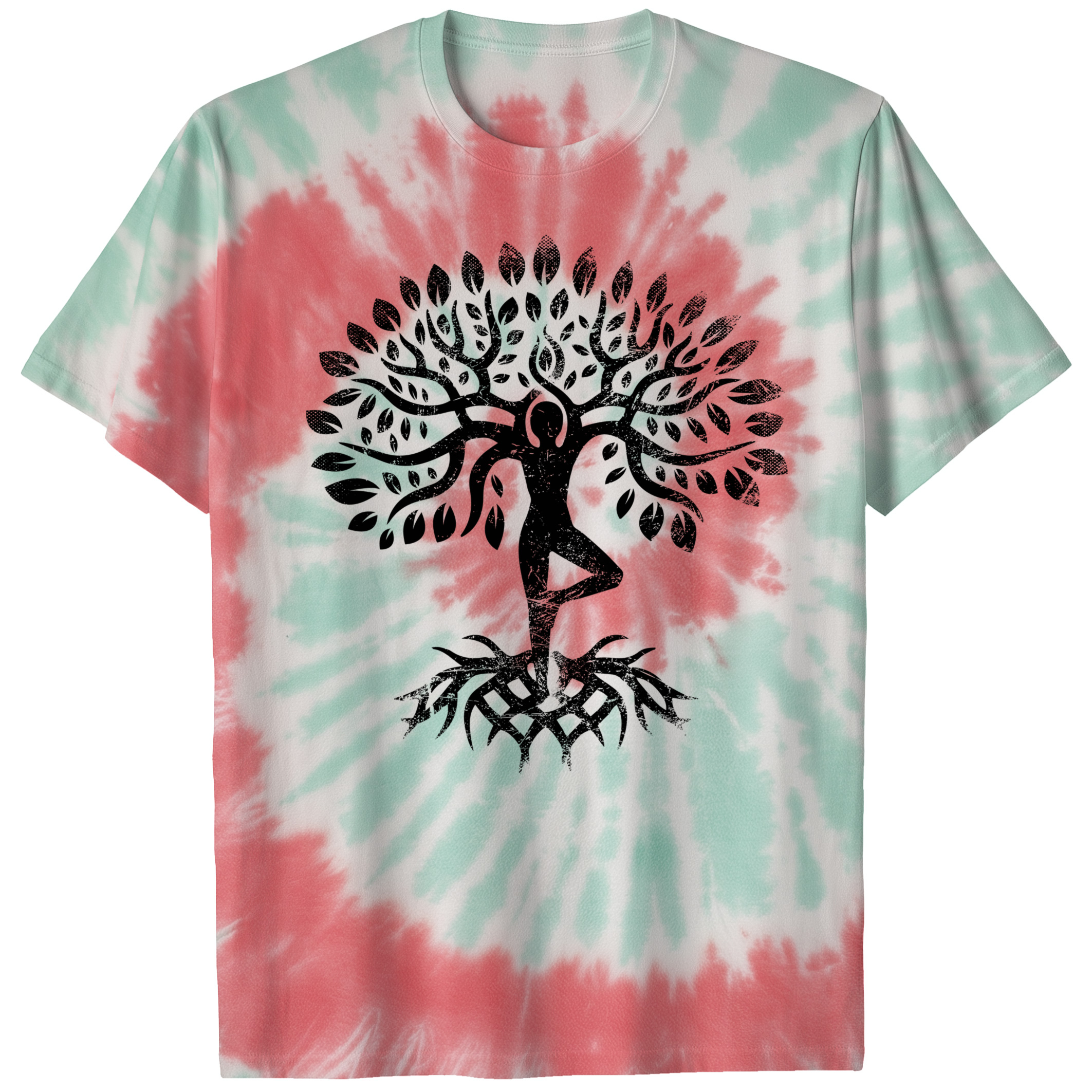 011005.Yoga-Tree-of-life-Woman-light-shirt-001-td Tree of life Woman in Vrksasana Pose Design for Women Haka Unisex Tie Dye Cotton T-Shirt - Image 8