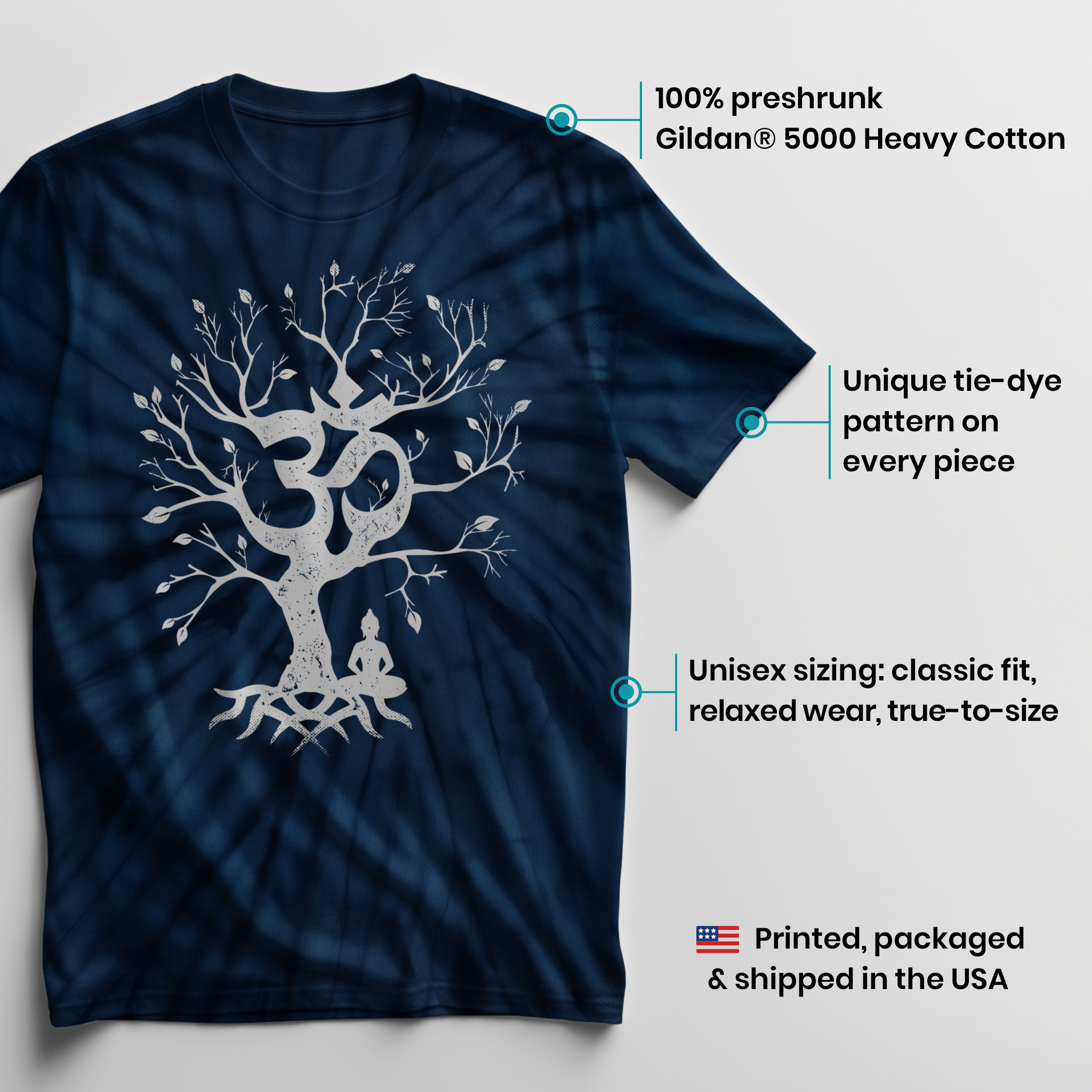 011013.Tree-of-Life-OM-Symbol-shirt-dark-003 Tree of Life and Ohm Symbol Design for Women or Men Om Unisex Tie Dye Cotton T-Shirt - Image 3