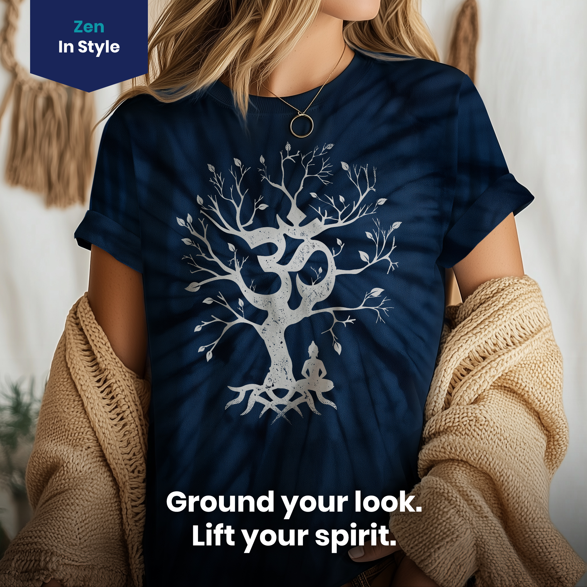 011013.Tree-of-Life-OM-Symbol-shirt-dark-004-Boho Tree of Life and Ohm Symbol Design for Women or Men Om Unisex Tie Dye Cotton T-Shirt - Image 4