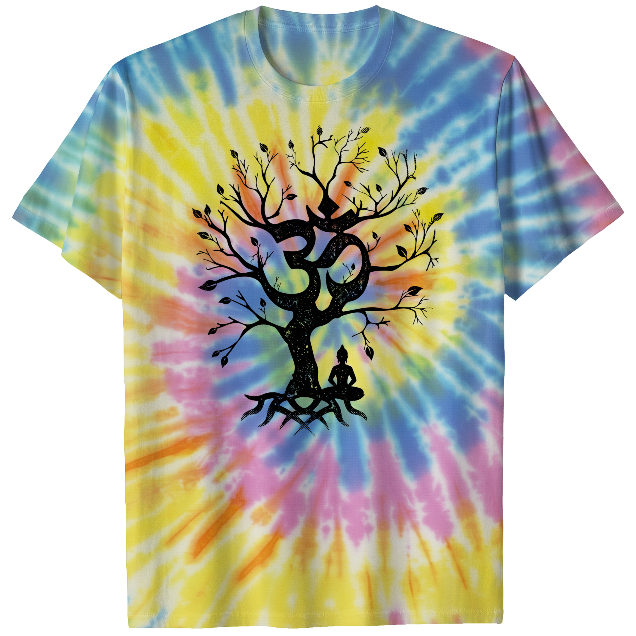 011013.Tree-of-Life-OM-Symbol-shirt-light-001-NR Tree of Life and Ohm Symbol Design for Women or Men Om Unisex Tie Dye Cotton T-Shirt - Image 6