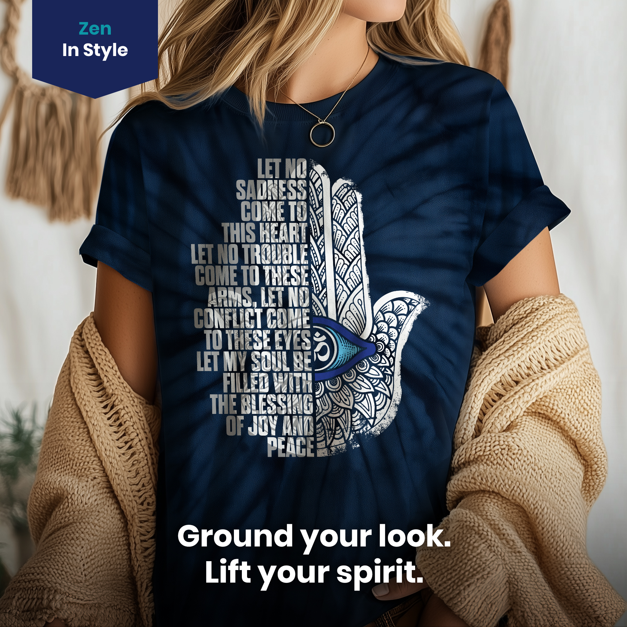 011035.Hamsa-Prayer-shirt-dark-004-Boho Hamsa Design for Men or Women Hamsa Hand Unisex Tie Dye Cotton T-Shirt - Image 4