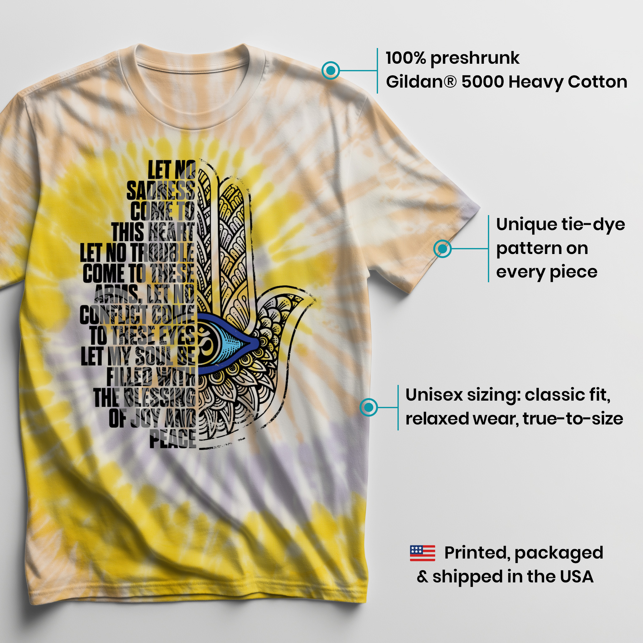 011035.Hamsa-Prayer-shirt-light-003 Hamsa Design for Men or Women Hamsa Hand Unisex Tie Dye Cotton T-Shirt - Image 3